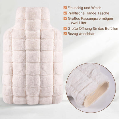 Wärmflasche mit Kuschelbezug 2L Naturkautschuk Bettflasche Cream