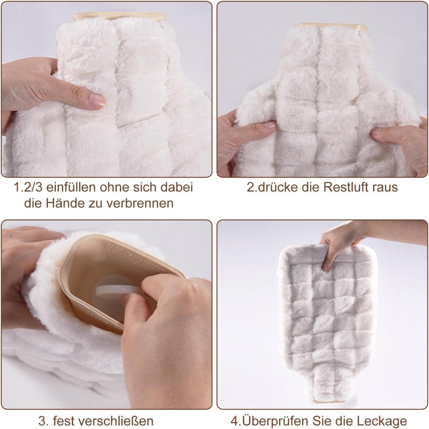 Wärmflasche mit Bezug Naturkautschuk 2L Groß Handwärmer Cream