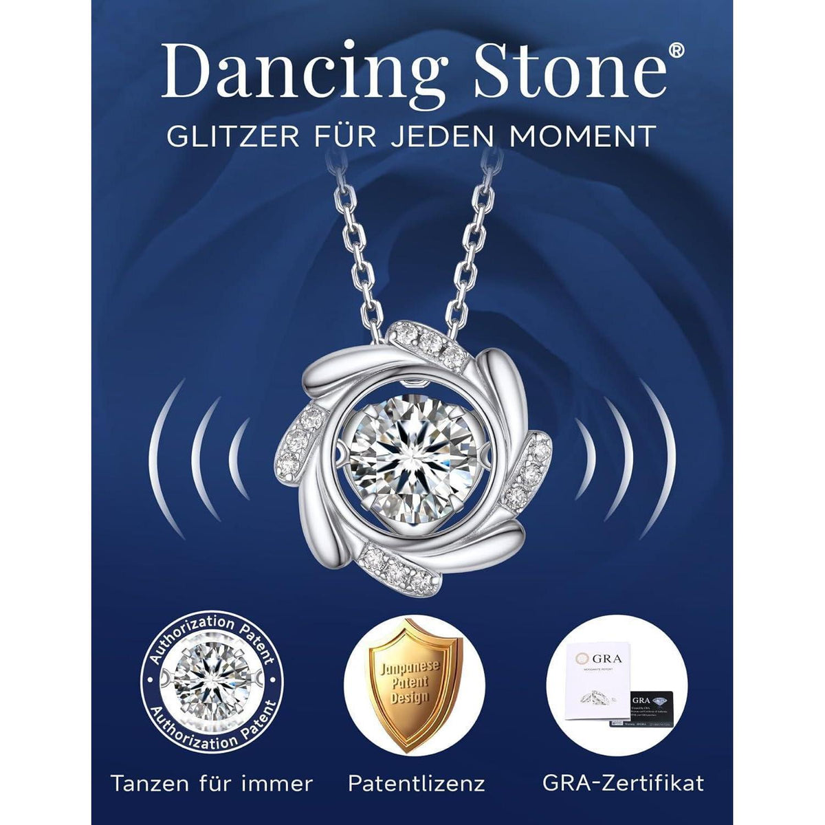 Moissanit Halskette Damen 925 Silber Windmühle Tanzender Stein Geschenk