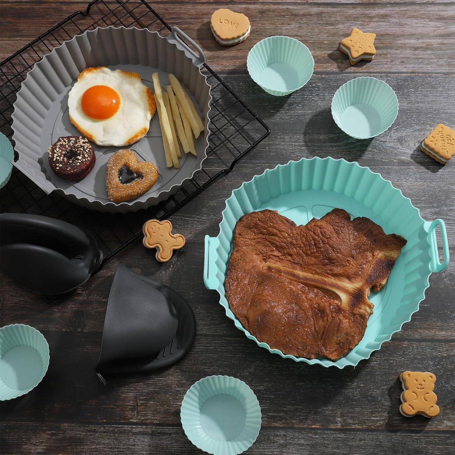 Silikonform Set 8-tlg für Heißluftfritteuse 20cm Airfryer Zubehör Rund