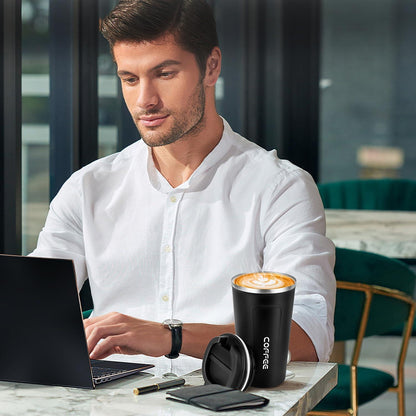 CMKJ Thermobecher Edelstahl – Kaffeebecher to Go 510ml Schwarz für Tee Kaffee