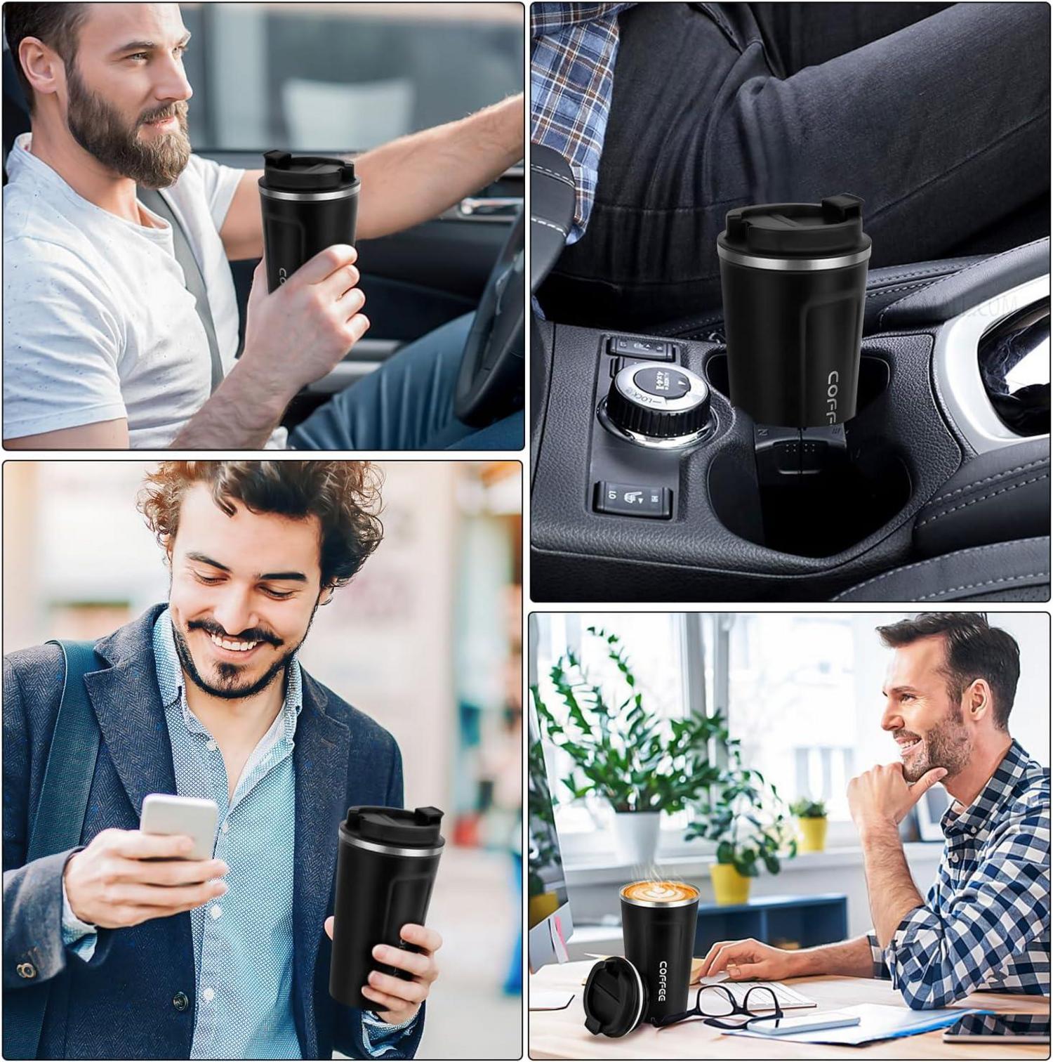 CMKJ Thermobecher Edelstahl – Kaffeebecher to Go 510ml Schwarz für Tee Kaffee