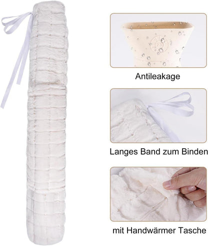 OWOZOI 72cm Wärmflasche XXL mit Bezug und Gurt - 2 Liter Gummi Schlauch, Lang für Erwachsene