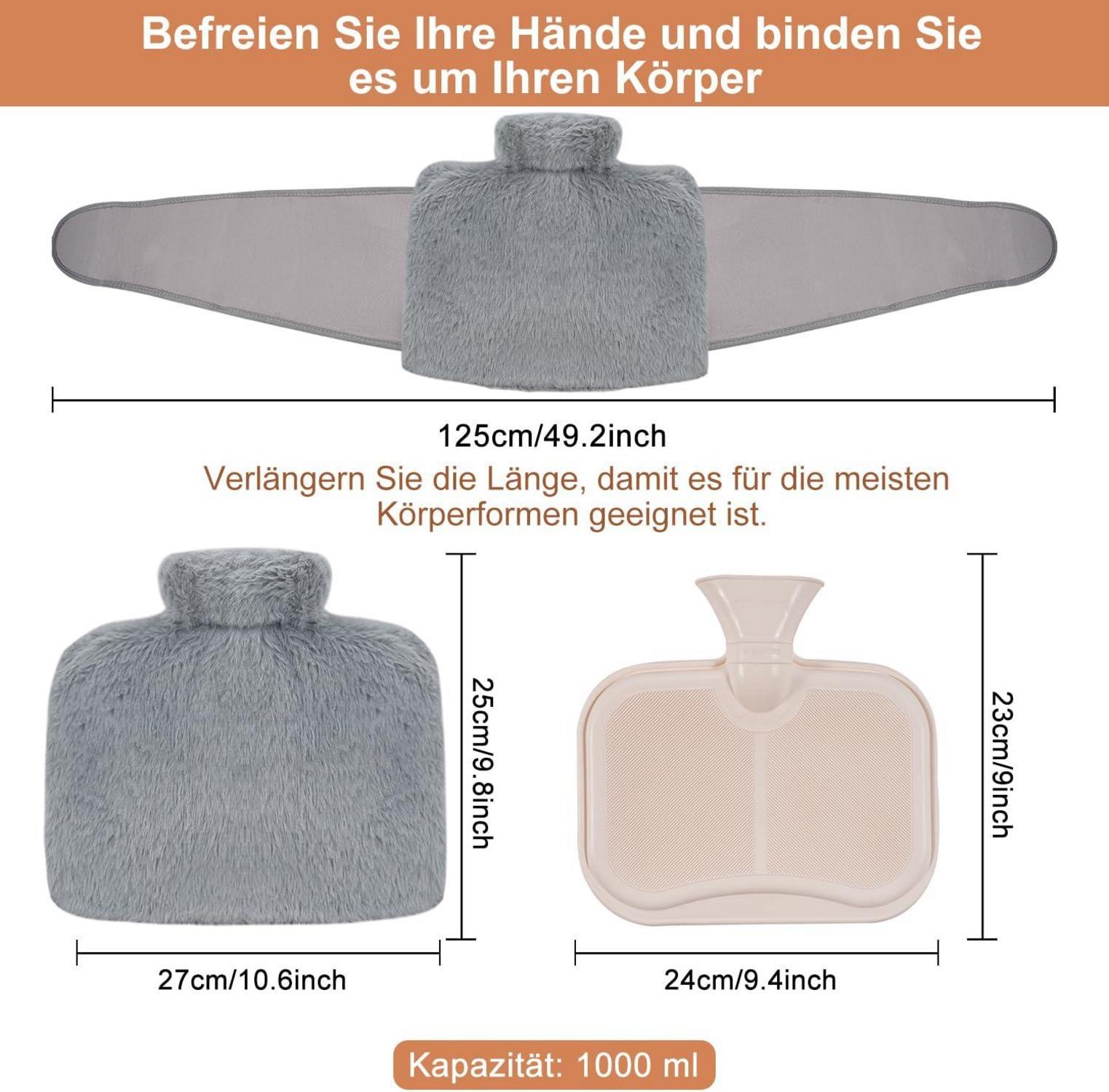 Wärmflaschengürtel 3in1, Wärmflasche mit Gürtel 125cm, Gray