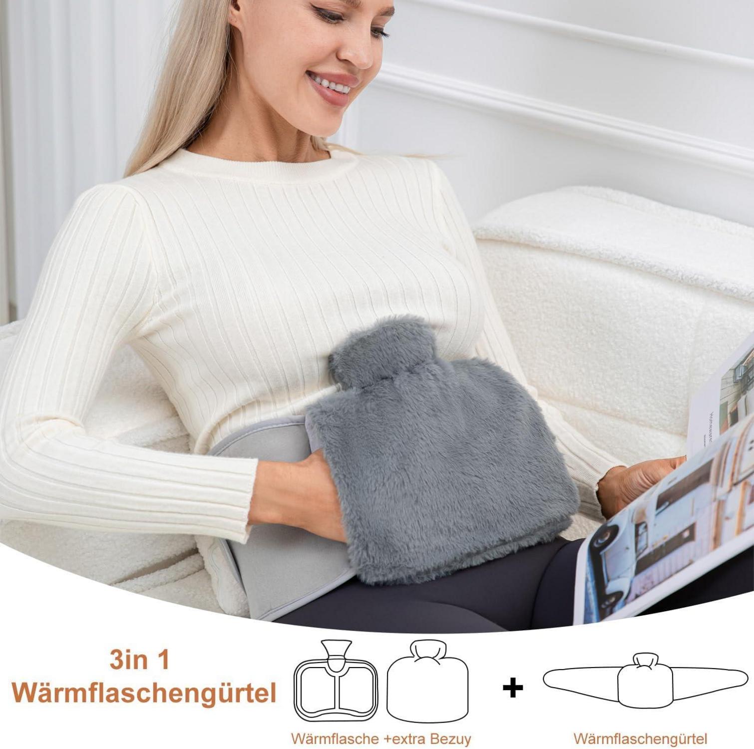 Owozoi Wärmflaschengürtel 3in1 mit Gürtel 125cm lang tragbarer Wärmegürtel Grau