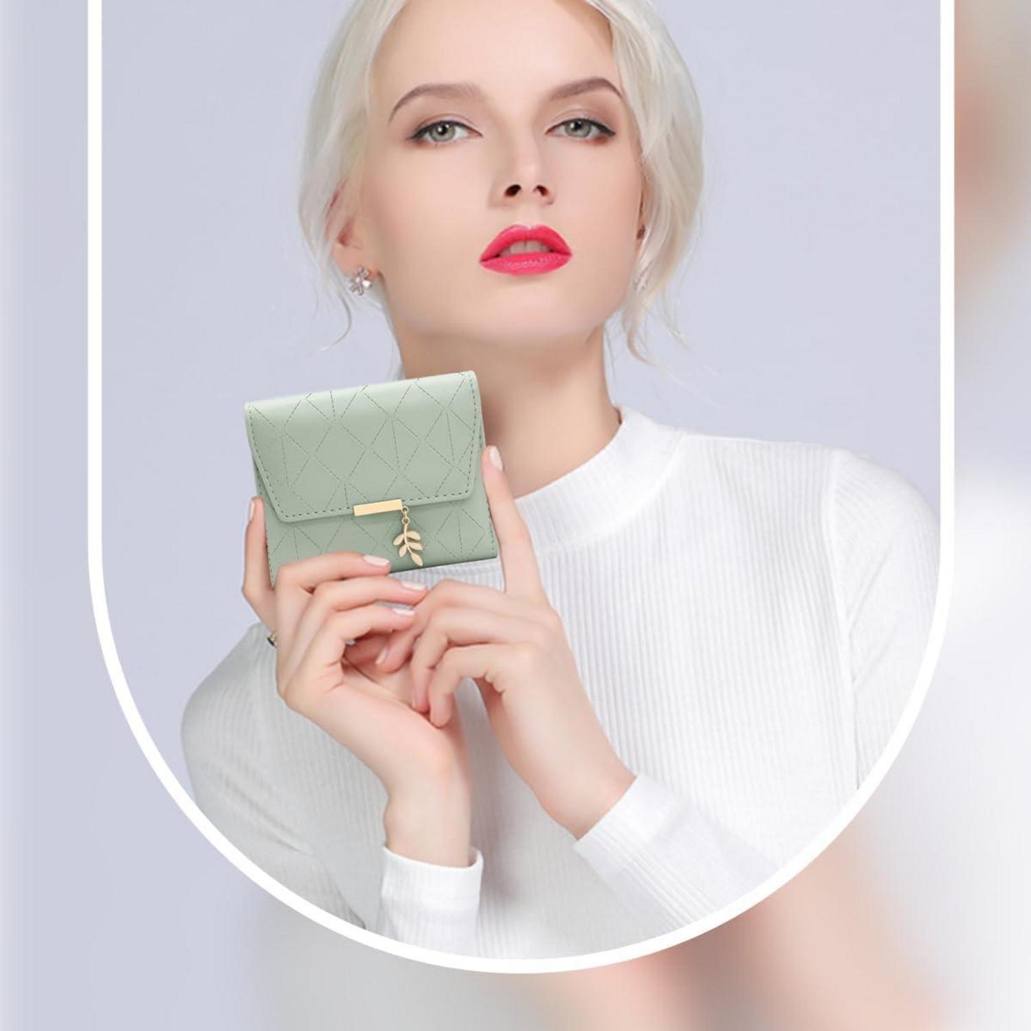 Damen Geldbörse Portemonnaie Mini Vegan Leder Grün ico Karten Münzfach