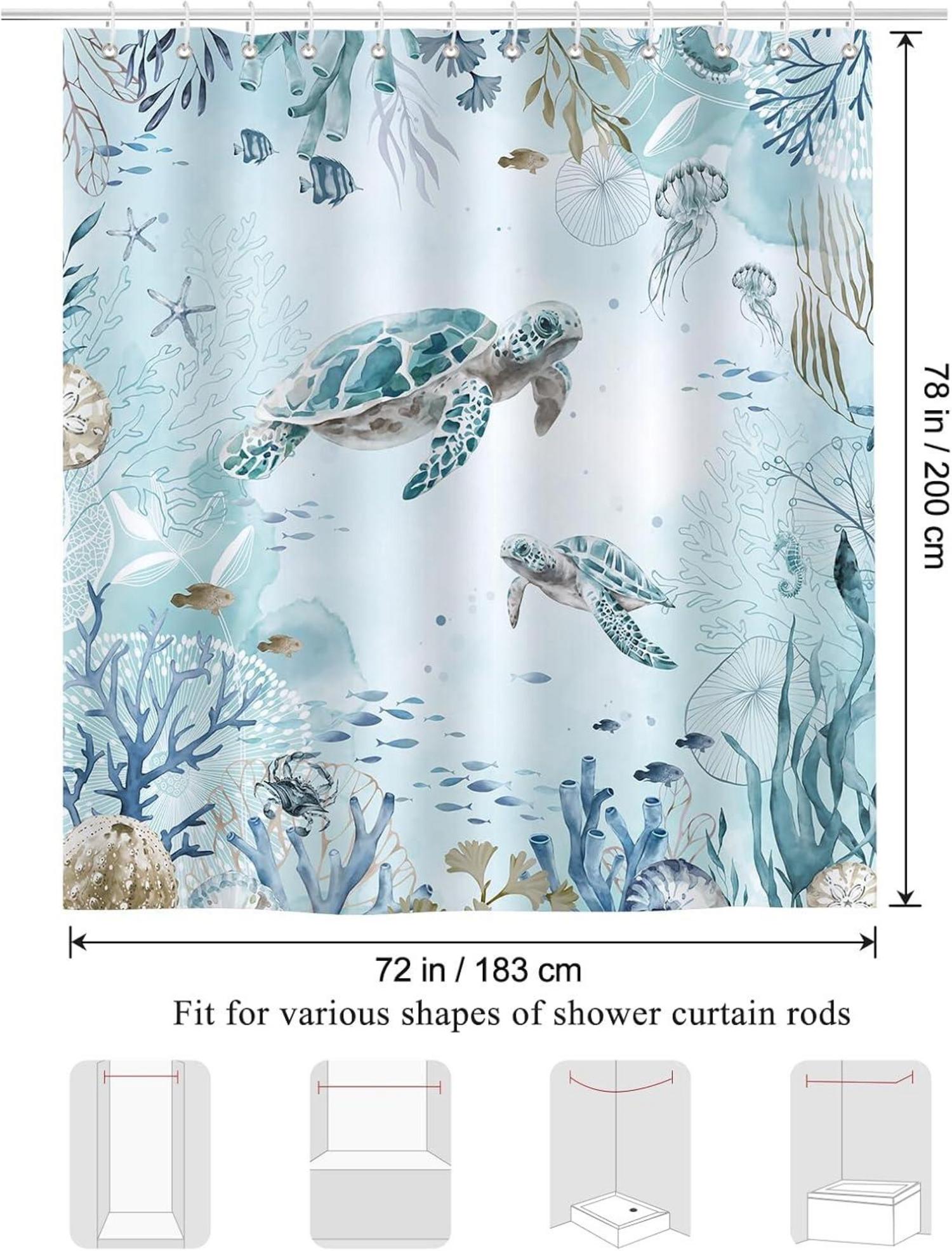 Duschvorhang Meeresschildkröte Blauer Ozean 180x200cm Anti-Schimmel