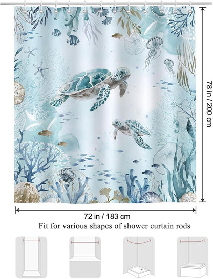 Duschvorhang Meeresschildkröte Blauer Ozean 180x200cm Anti-Schimmel