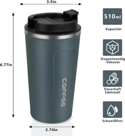 Thermobecher Edelstahl Kaffeebecher to Go Vakuumisolierter 510ml Blau