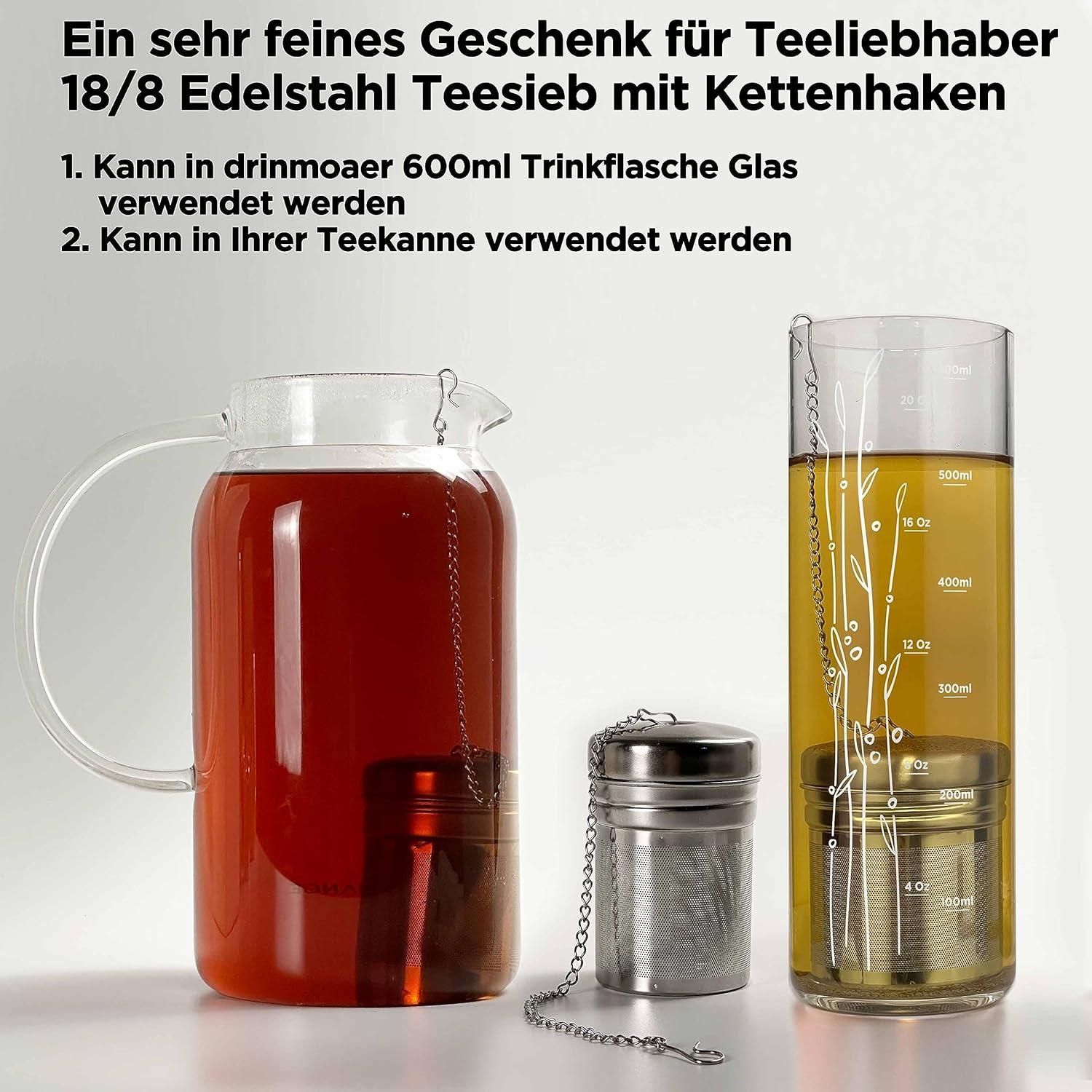 drinmoaer 600ml Glas Trinkbecher Strohhalm Bambusdeckel 21oz Grau