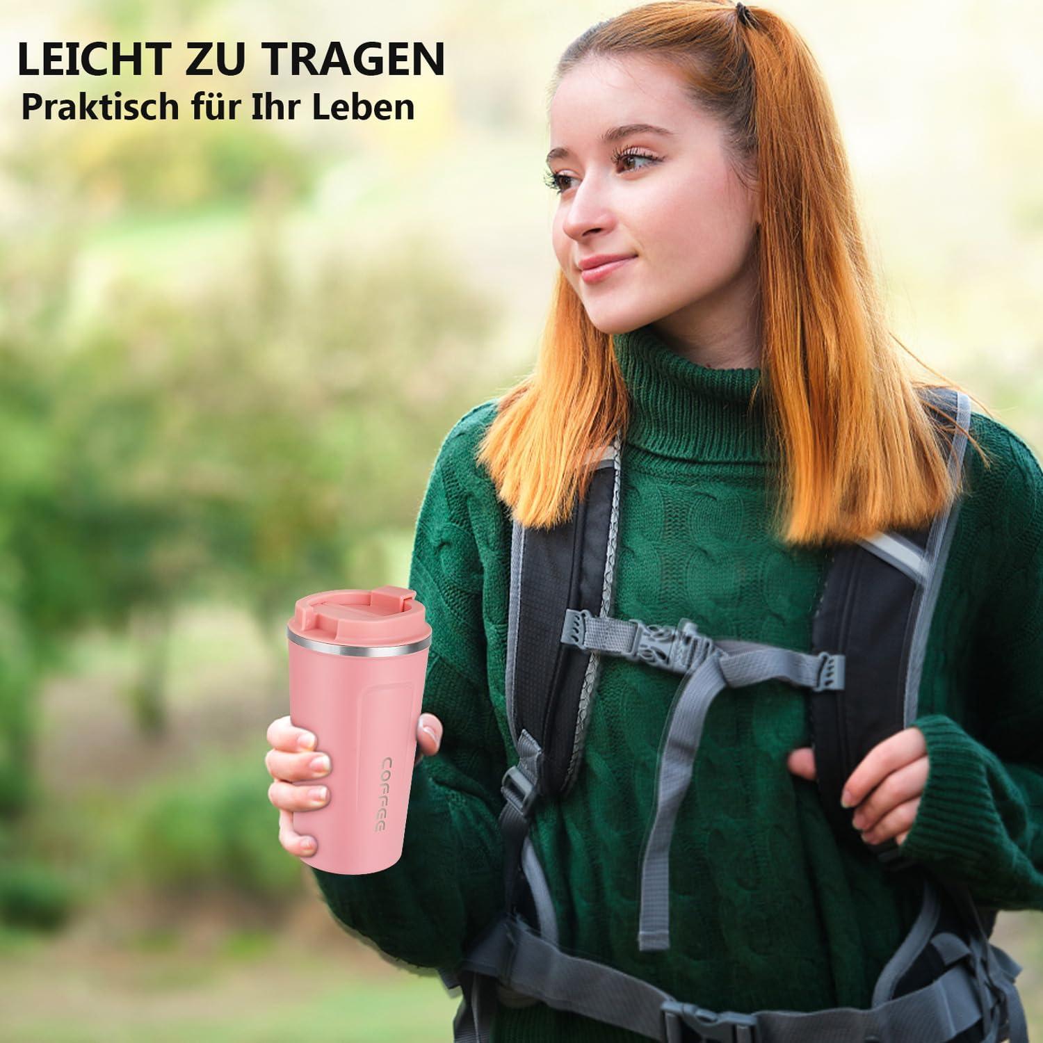 Thermobecher Edelstahl Kaffeebecher Vakuumisolierter Rosa 18oz 510ml