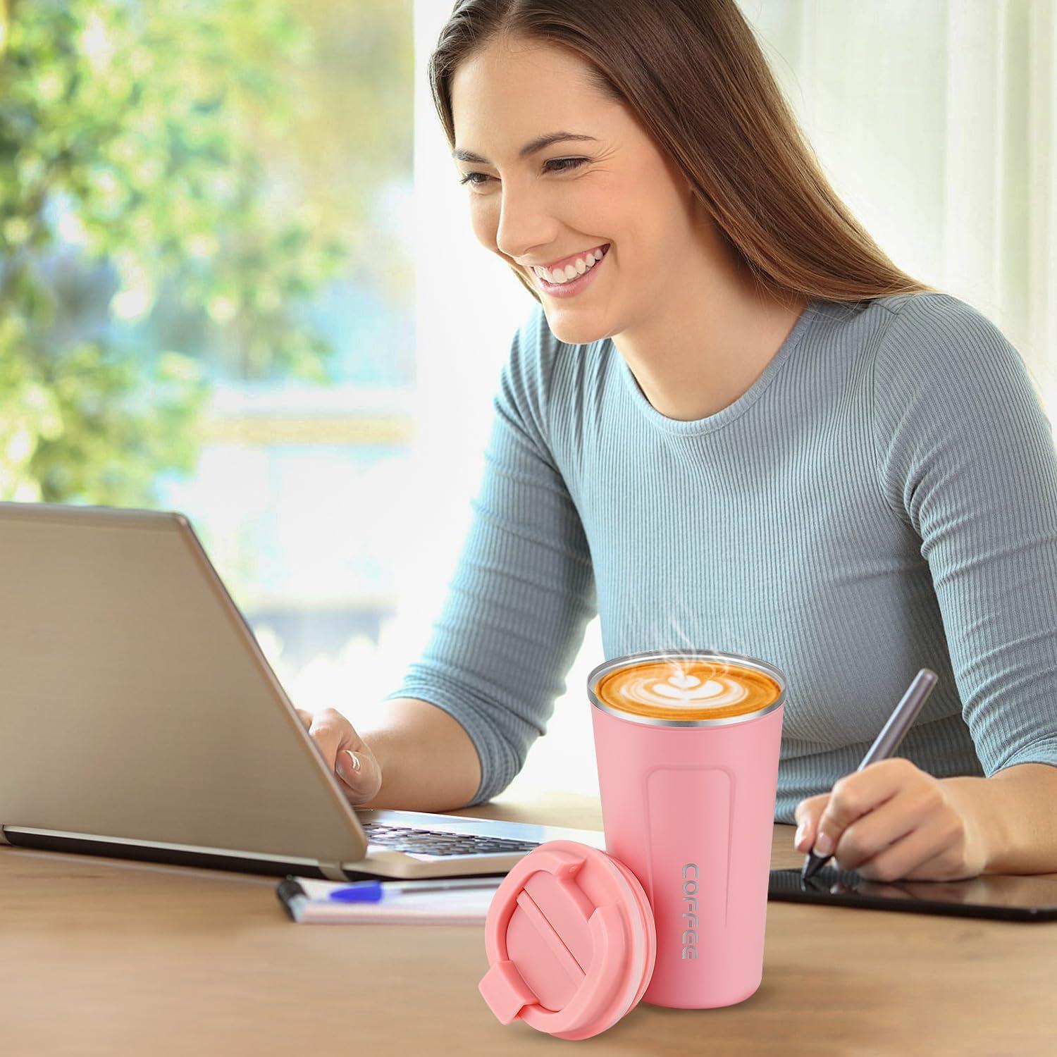 Thermobecher Edelstahl Kaffeebecher to Go Vakuumisolierter Tee Rosa
