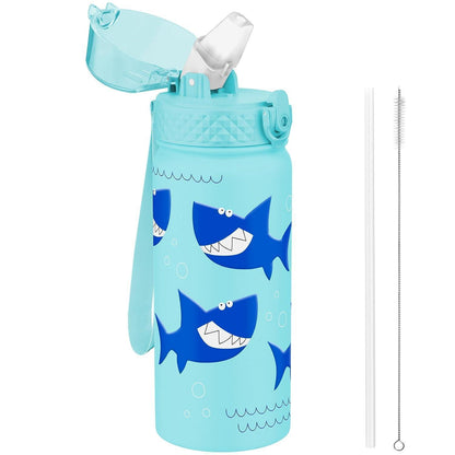 Trinkflasche Kinder Edelstahl 550ml mit Strohhalm & auslaufsicherem Deckel