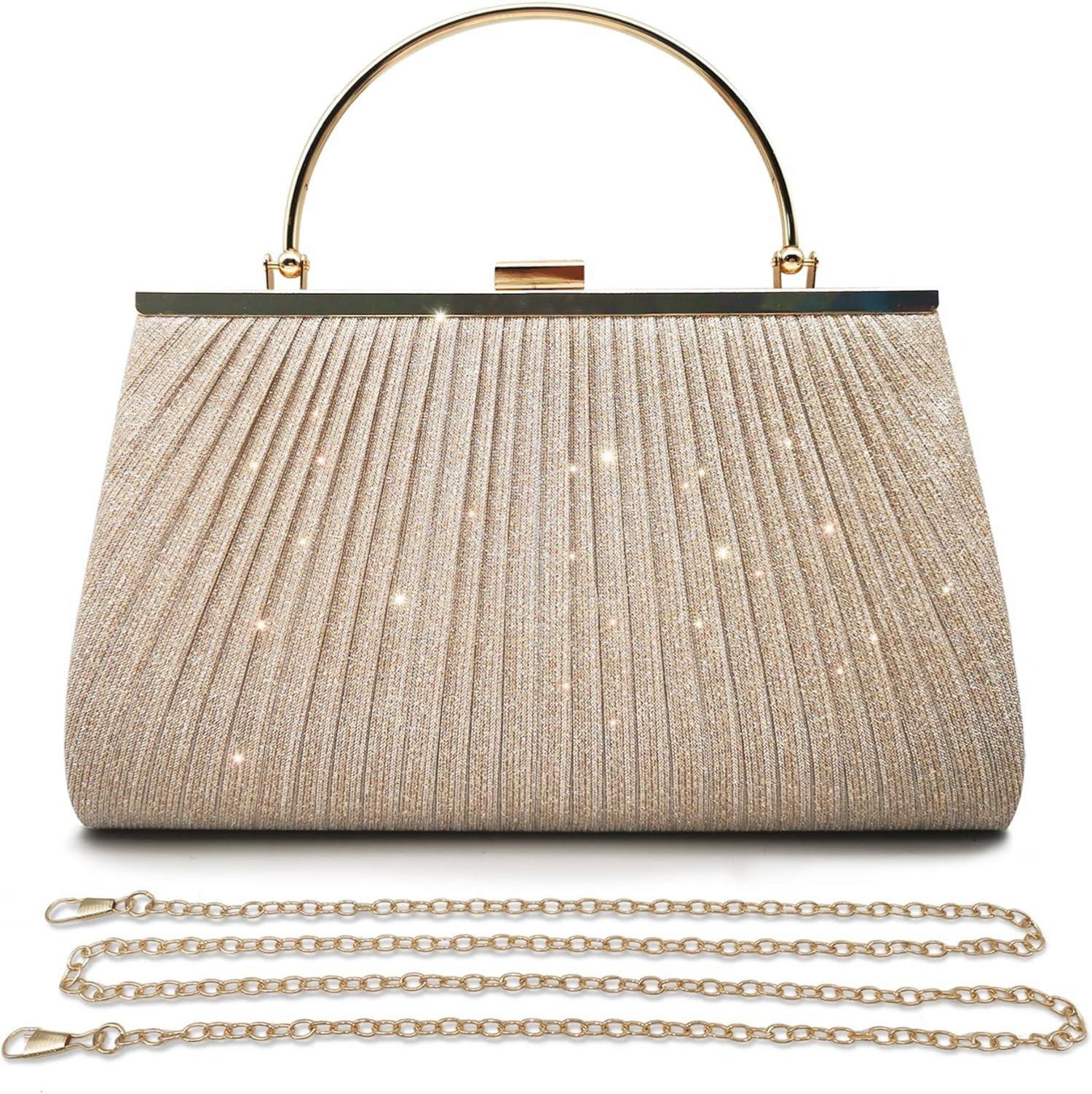 Glitzer Clutch Abendtasche Damen Elegante Brauttasche Gold