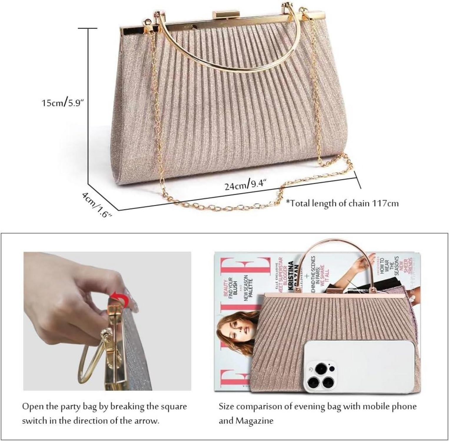 Glitzer Clutch Abendtasche Damen Elegante Brauttasche Gold