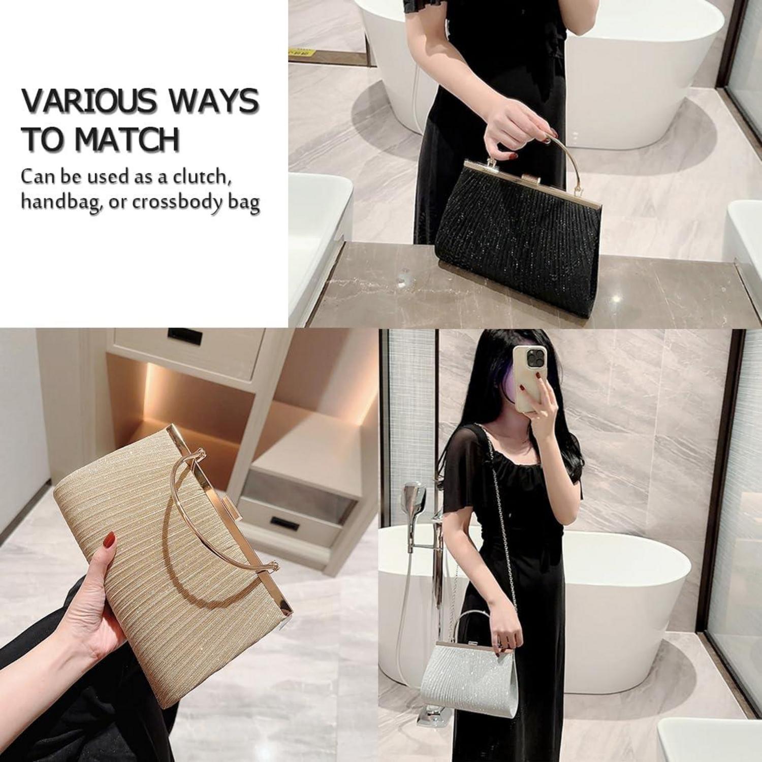 Pahajim Damen Glitzer Clutch Abendtasche Brauttasche Umhängetasche Gold