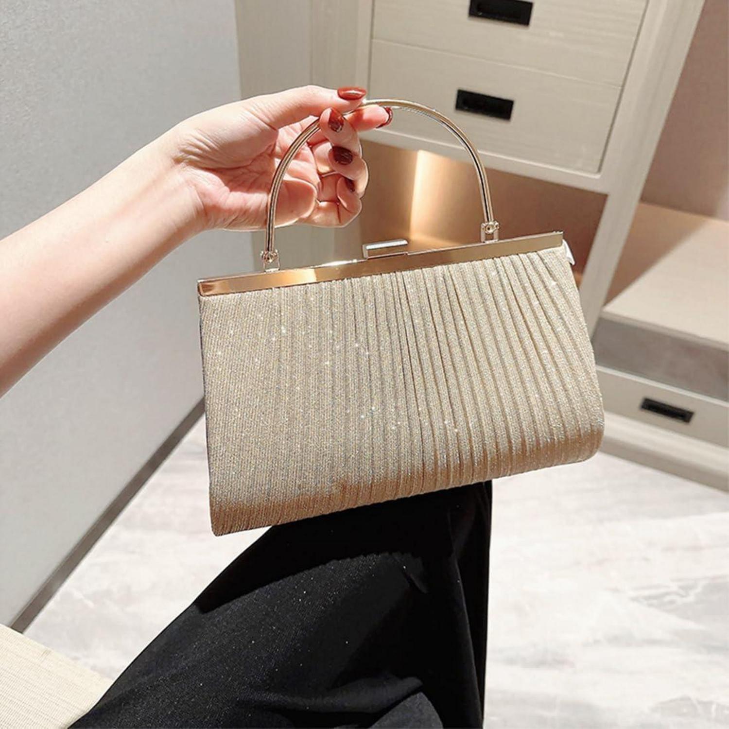 Damen Clutch Glitzer Abendtasche Brauttasche Hochzeit Party Gold