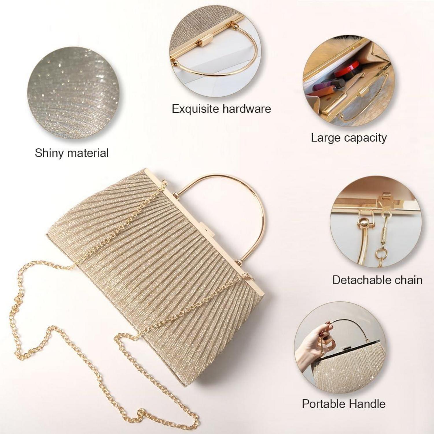 Pahajim Klein Clutch Glitzer Tasche Damen Silber Abendtasche