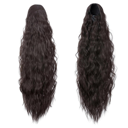 Langer Corn Wave Pferdeschwanz mit Kordelzug – Dunkelbraun 80cm