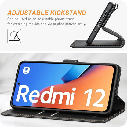 Xiaomi Redmi 12 4G Leder Handyhülle Schwarz mit Standfunktion