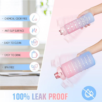 CodiCile Trinkflasche 2er Pack BPA-frei 2L+750ml Zeitmarkierung Strohhalm