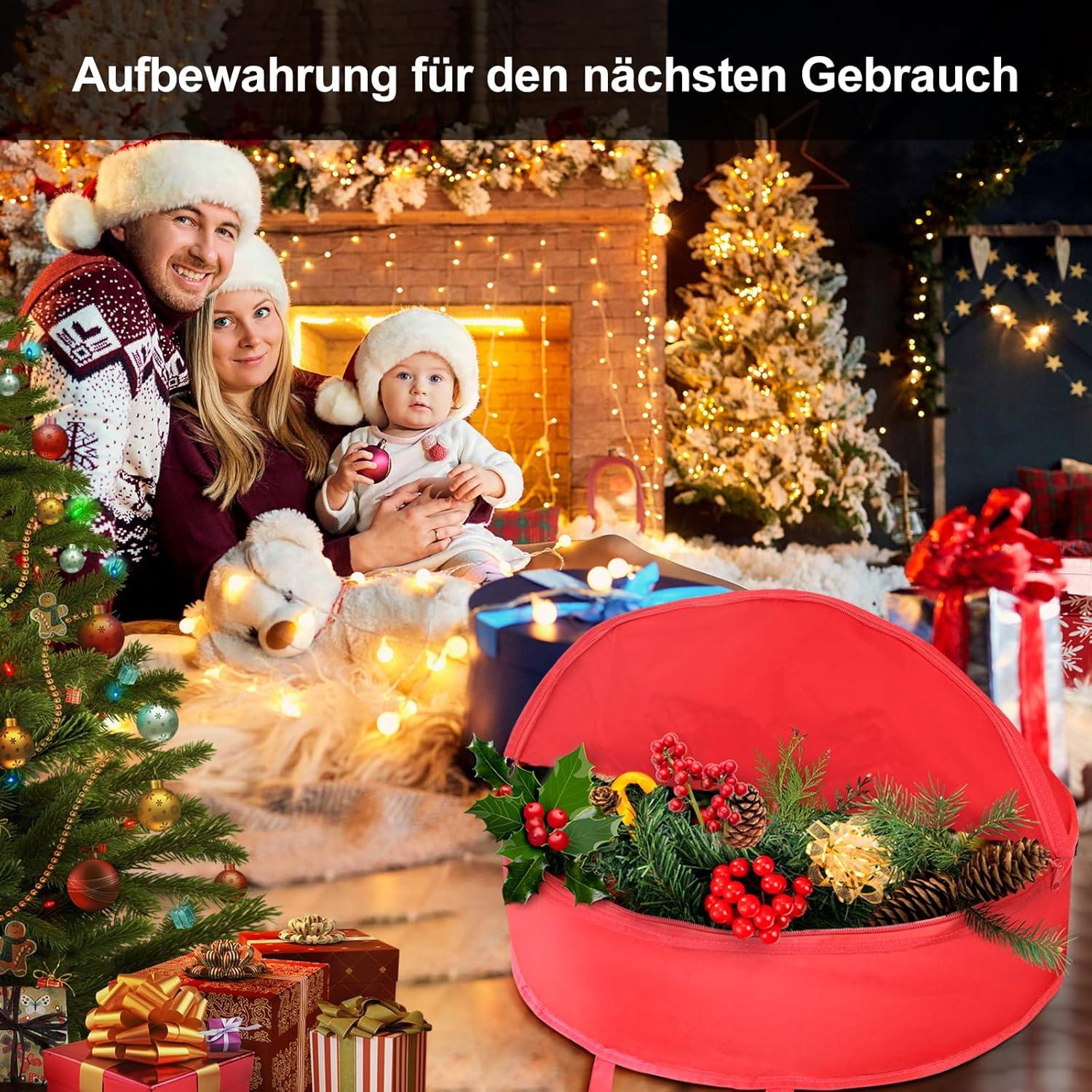 Rote Weihnachtskranz Aufbewahrungstasche mit Griffen - 92x20cm