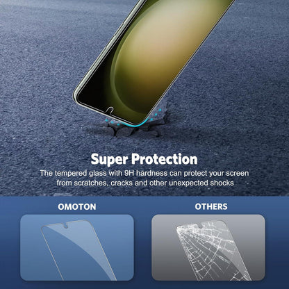 OMOTON Panzer Schutzglas für Samsung Galaxy S23, Fingerabdrucksensor, 2+2 Stück