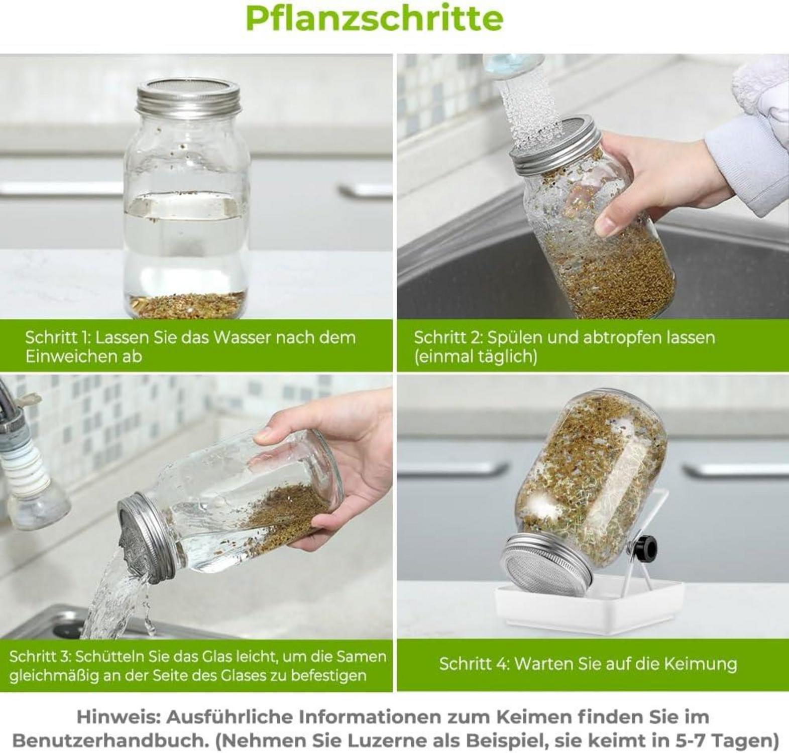 Sprossen Keimglas Sprouting Jar 750ml Set Edelstahl 304 Standfilt