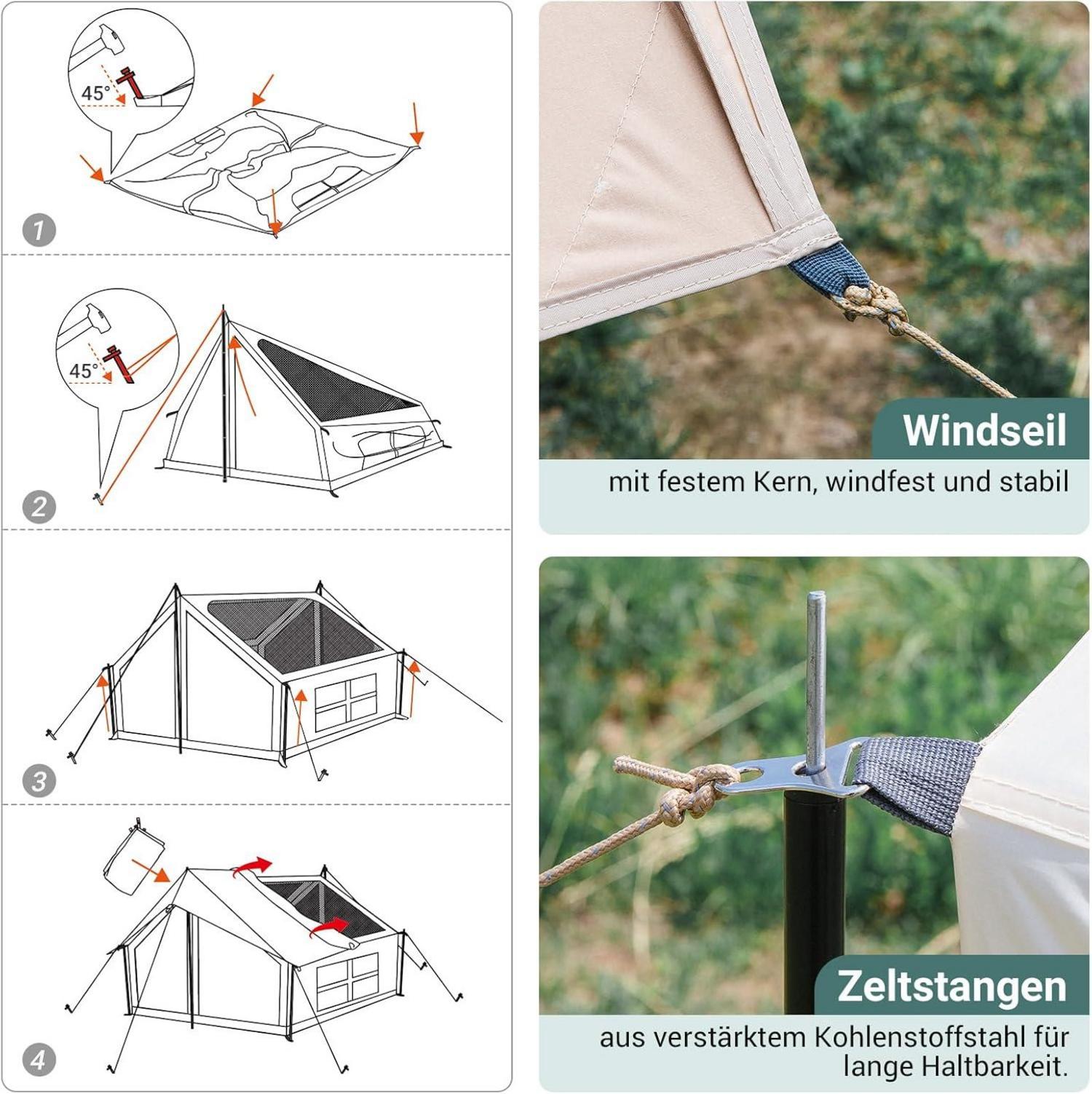 KingCamp Wandzelt 4-5 Personen Campingzelt Panorama-Dachfenster wasserdicht