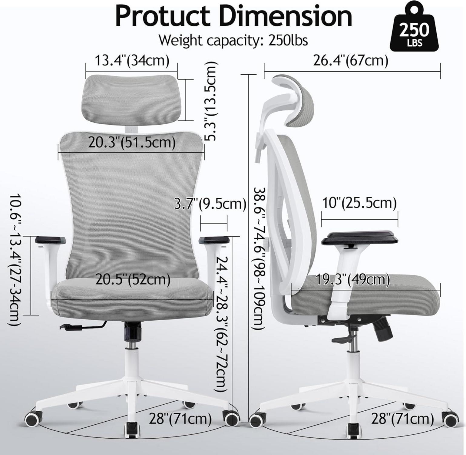 Ergonomischer Bürostuhl mit Verstellbarer Kopfstütze und