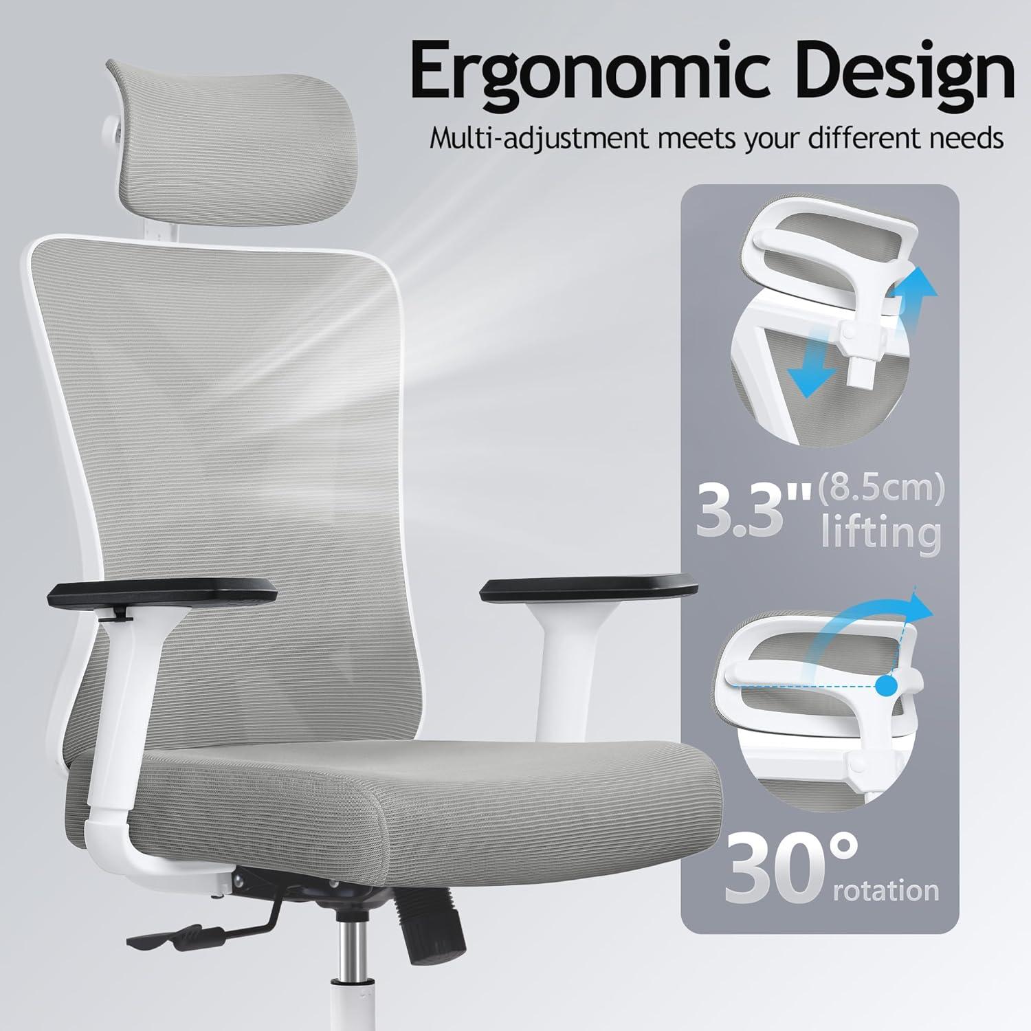 Ergonomischer Bürostuhl mit verstellbarer Kopfstütze und