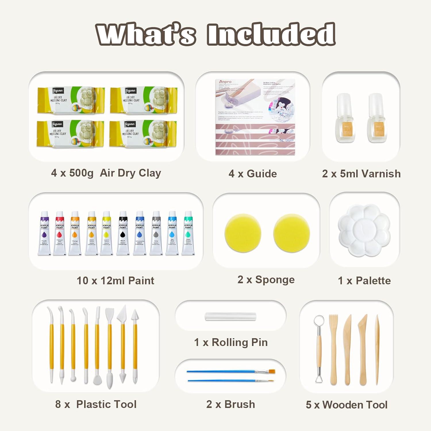 Anpro DIY-Tonset für Erwachsene: Töpfer-Starterkit, Farben, Werkzeuge, Anleitung