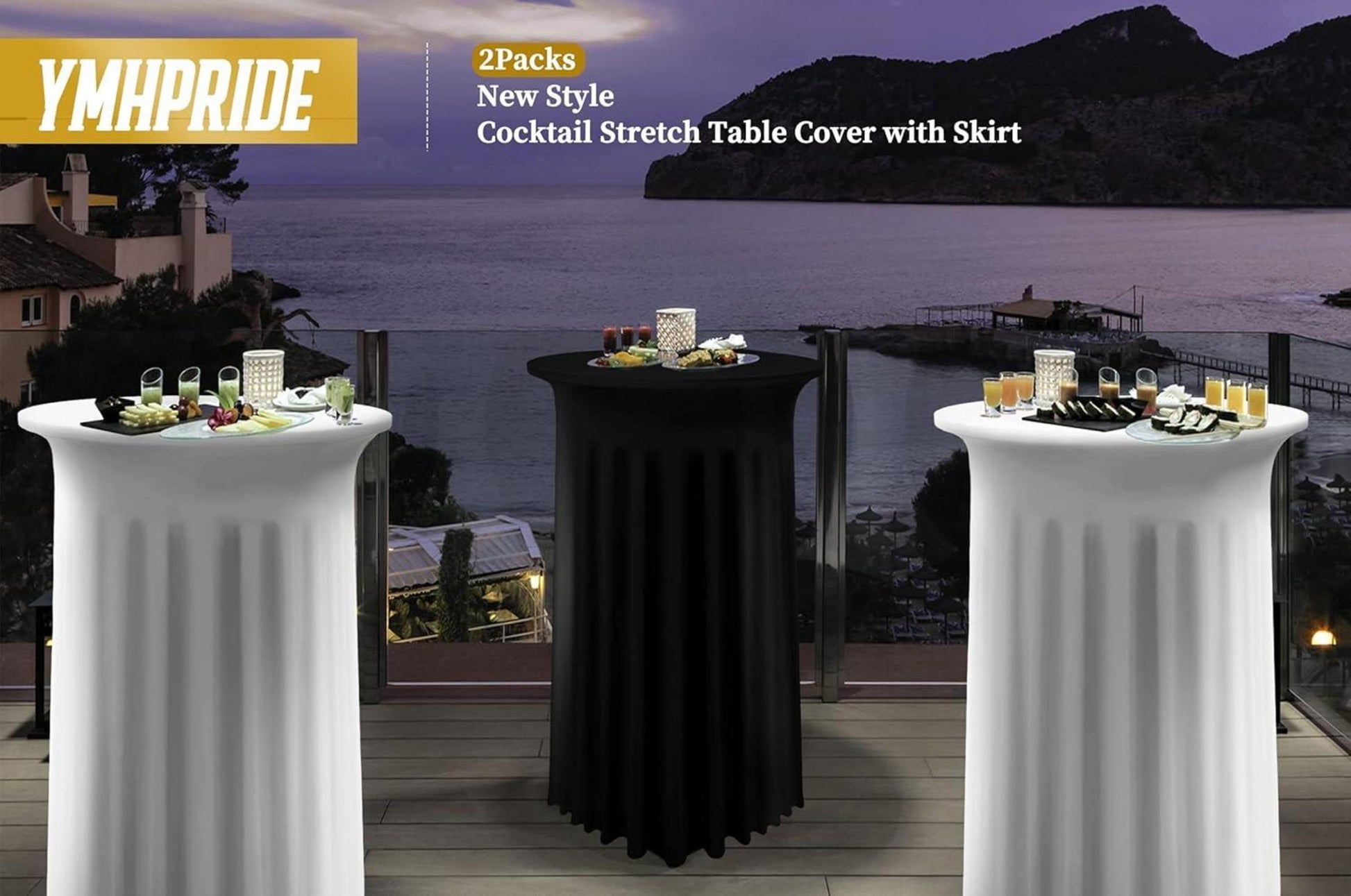 2er Pack Schwarz Cocktail Spandex Stretch Tischdecke mit