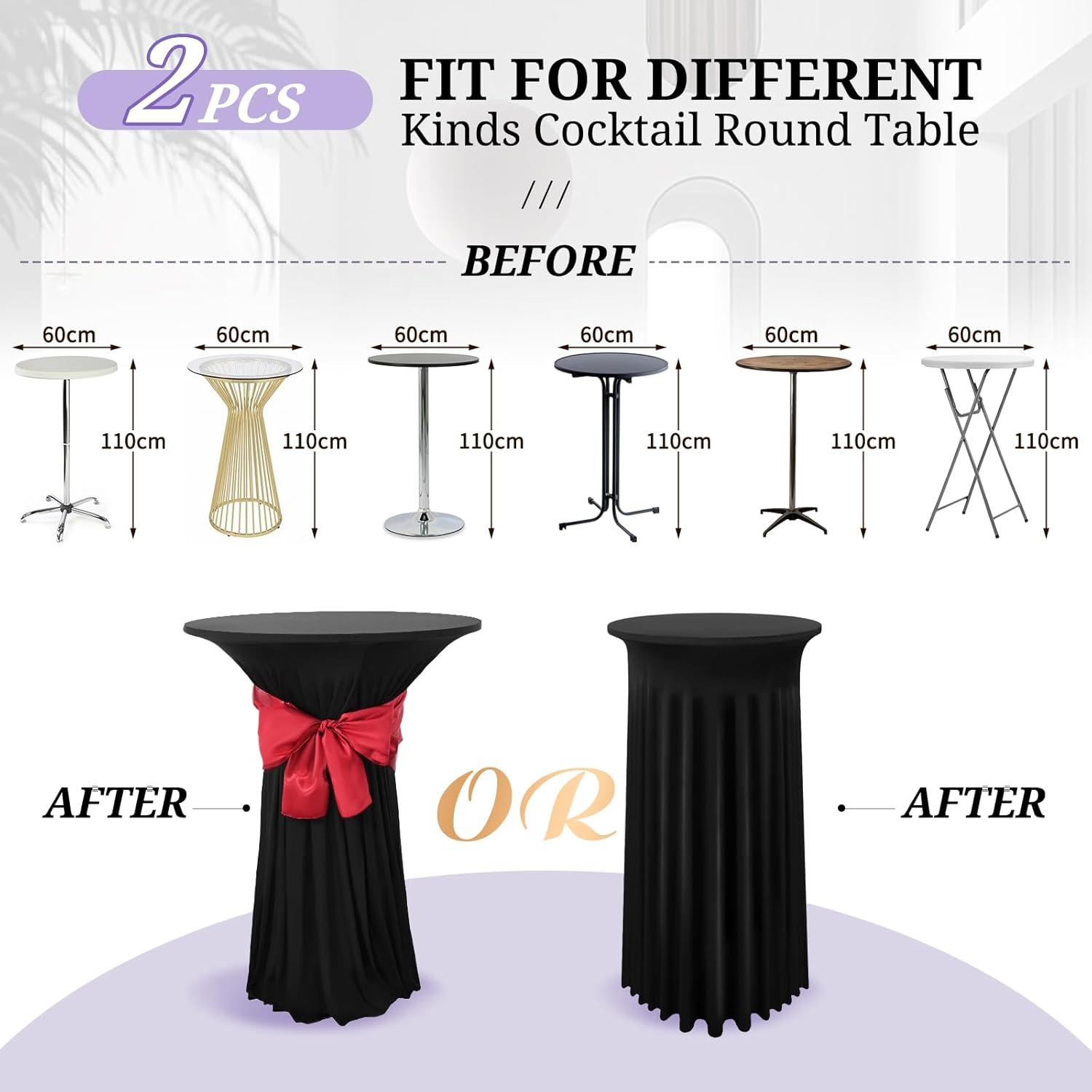 Schwarze Spandex Stretch Cocktail Tischdecke Set 2 Stück 60x110cm