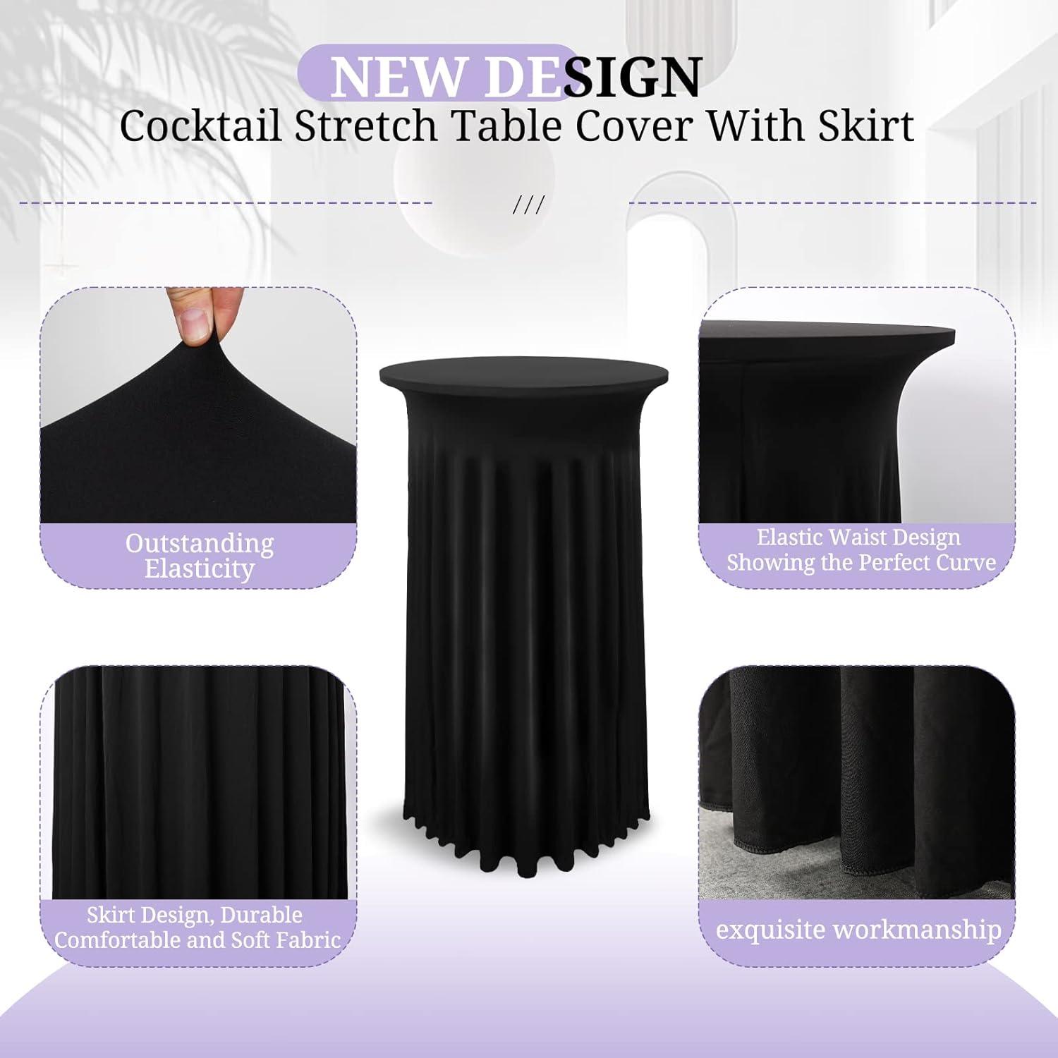2er Set Schwarze Spandex Stretch Tischdecke mit Rock 60×110cm für Cocktailtisch