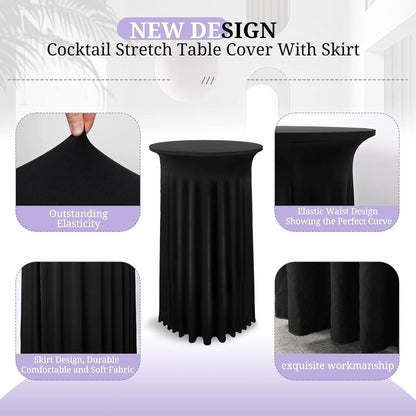 2er Set Schwarze Spandex Stretch Tischdecke mit Rock 60×110cm für Cocktailtisch