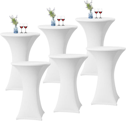 6er-Set Weiße Stretch Stehtisch Husse Ø 60-65 cm Spandex Tischdecke