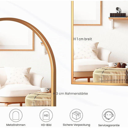 Rundbogen Wandspiegel Gold 90x60cm – Moderner Schminkspiegel für Bad & Co.