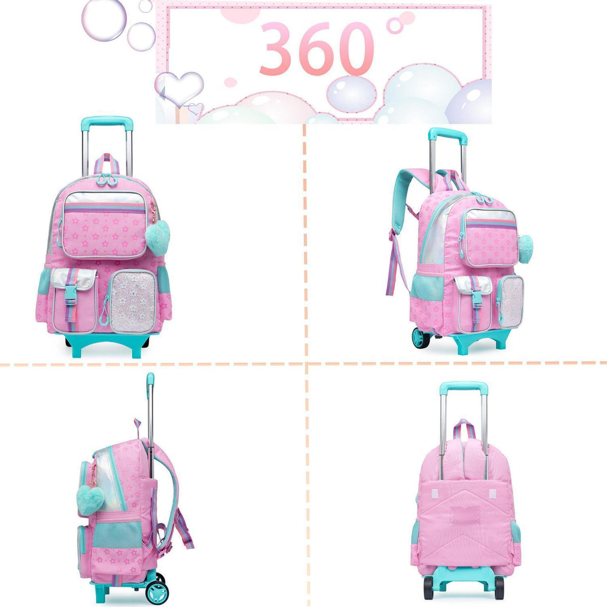 Kinder Trolley Rucksack mit Rollen – Schulranzen für Mädchen