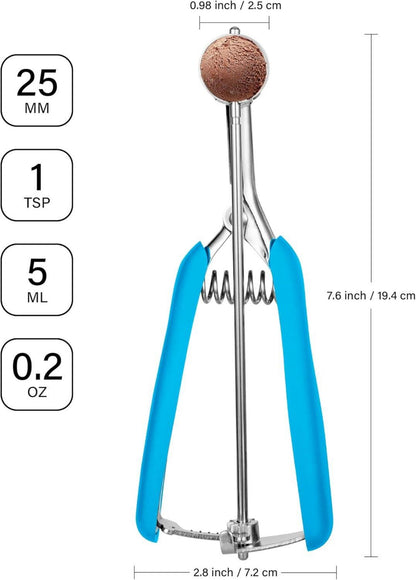 Eisportionierer Edelstahl 2,5 cm mit Auslöser Himmelblau