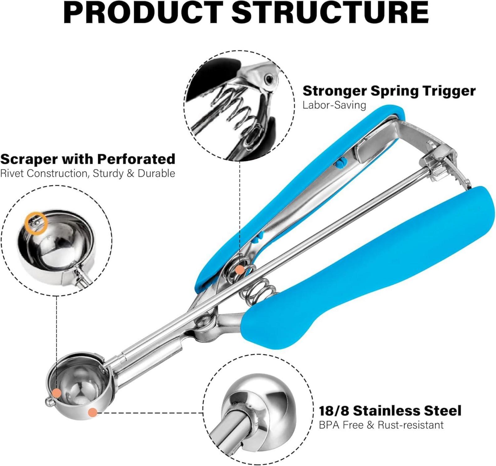Eisportionierer Edelstahl Auslöser Komfortabler Griff 25mm Blau
