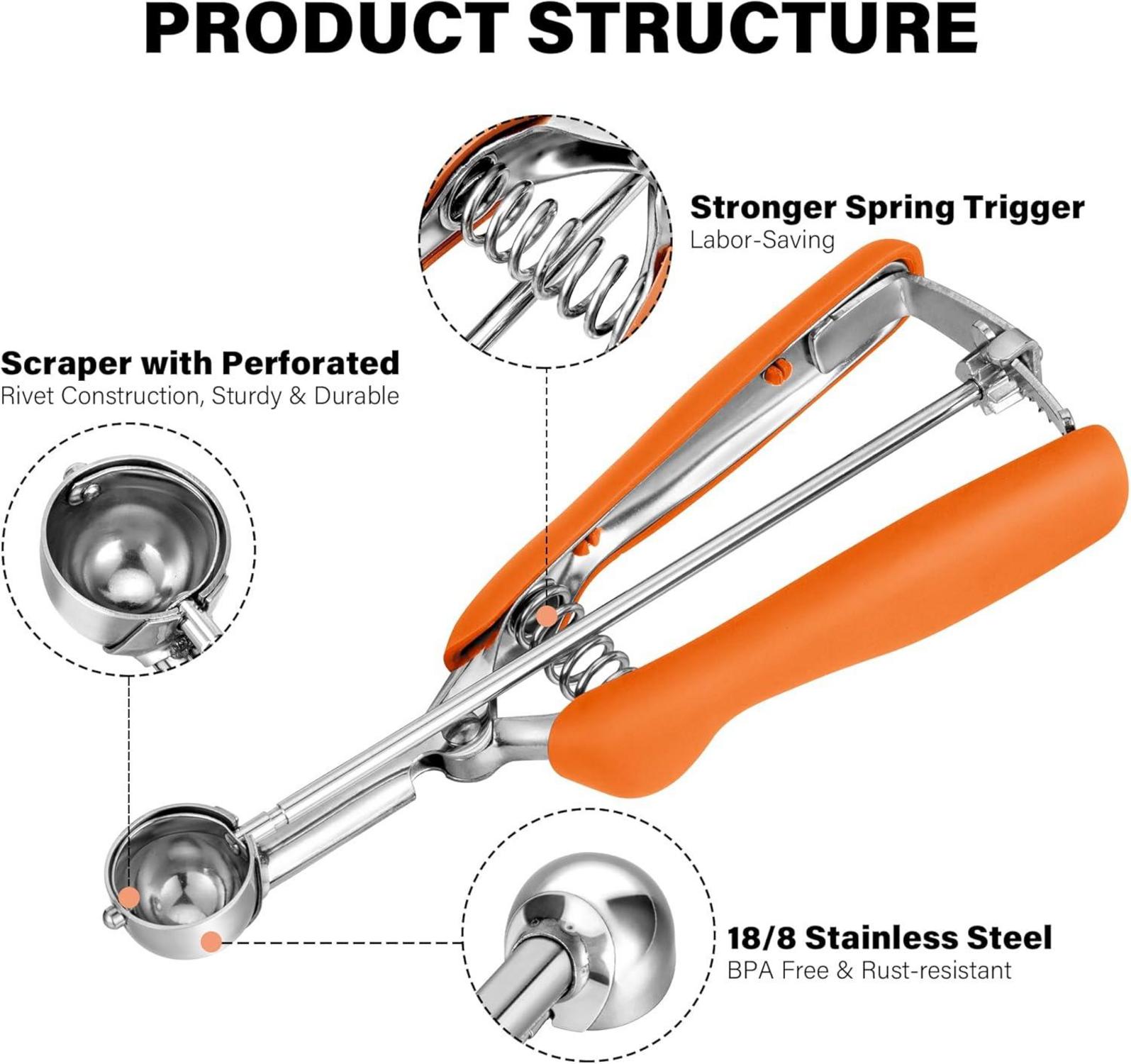 Eisportionierer Edelstahl 2,5 cm Eislöffel Auslöser Orange
