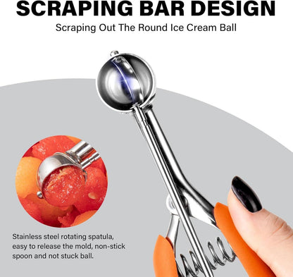 Edelstahl Eisportionierer 2,5cm Auslöser Griff Orange 1tsp