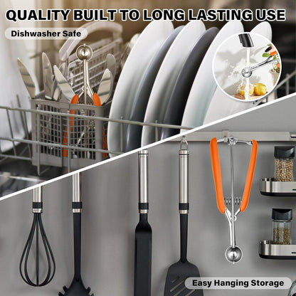 Edelstahl Eisportionierer 2,5cm Auslöser Griff Orange 1tsp