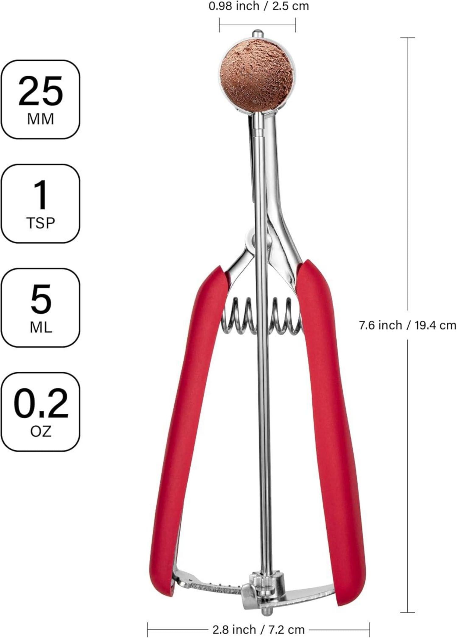 Eisportionierer Edelstahl 2,5 cm Trigger Release Griff Rot