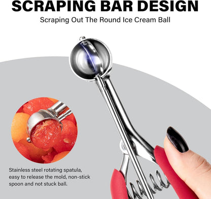 Eisportionierer Edelstahl 2,5cm Eislöffel Trigger Griff Rot