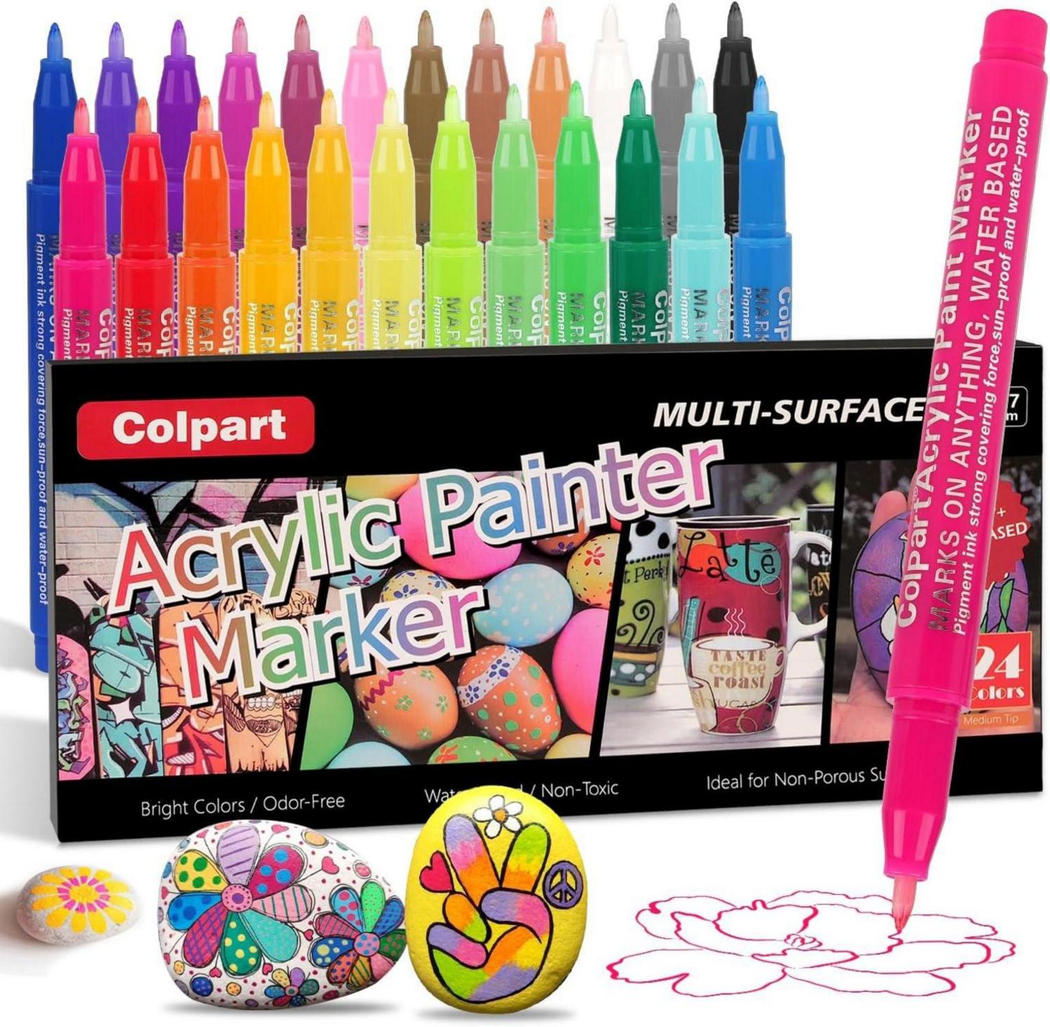 24 Colors Acrylic Paint Markers Extra Fine Tip DIY Art Supplies