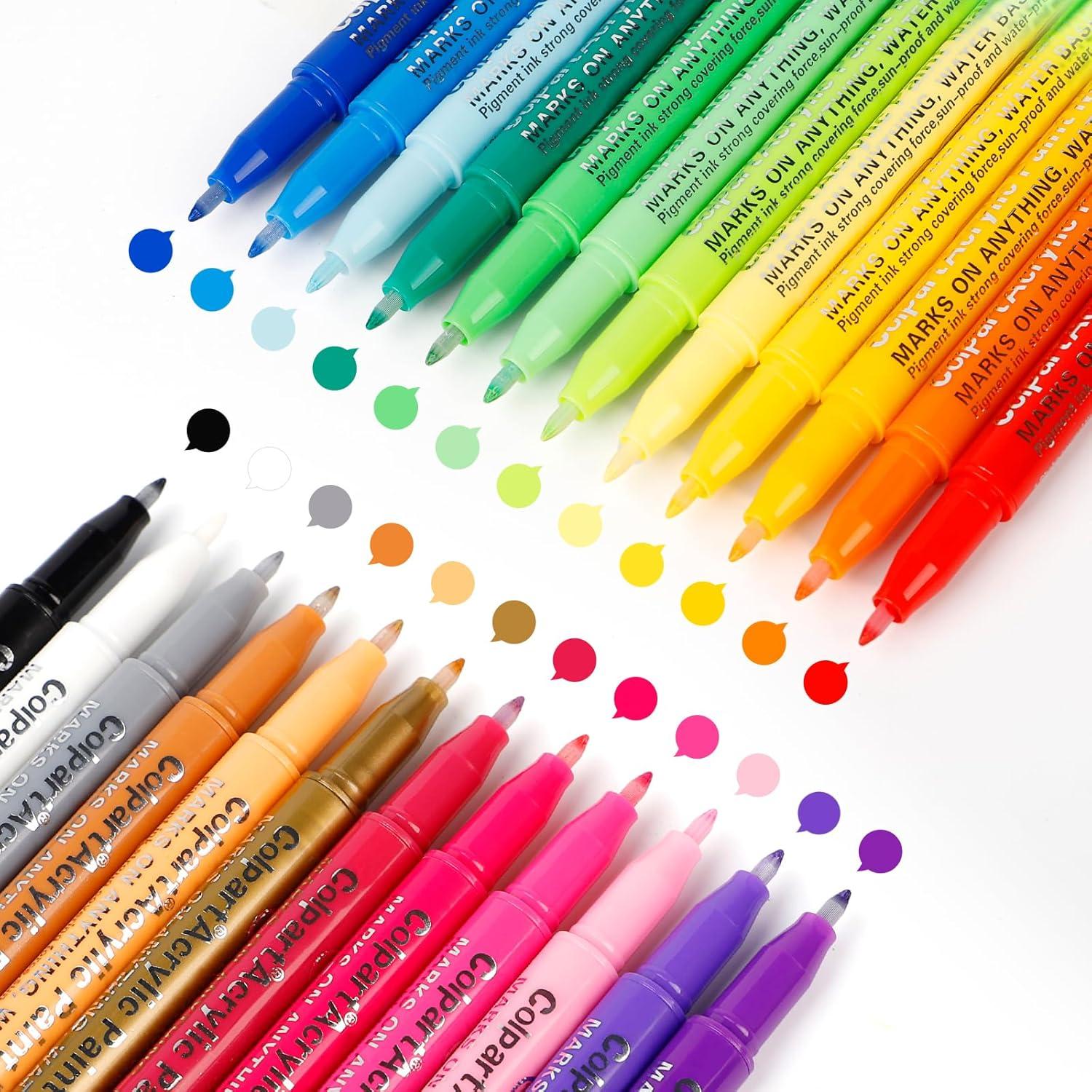 24 Colors Acrylic Paint Markers 0.7mm Fine Tip Pens for Rock Wood Glass Canvas
