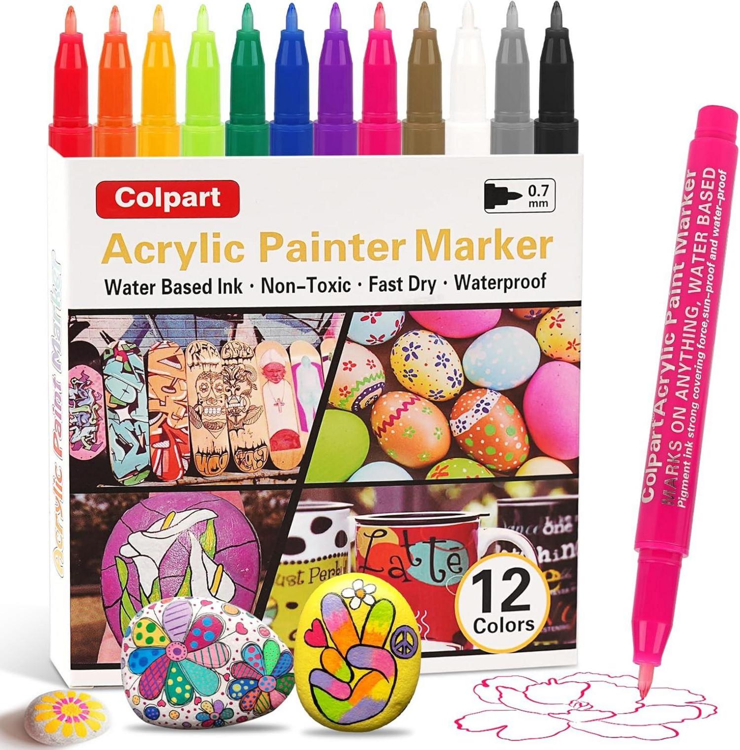 12Colors Acrylic Paint Markers, 0.7mm Extra Fine Tip Art Pens