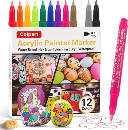 12Colors Acrylic Paint Markers, 0.7mm Extra Fine Tip Art Pens